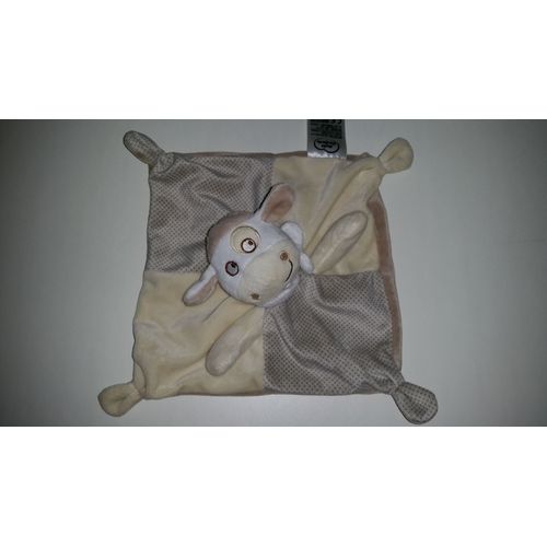 Doudou Mouton Mots D'enfants Plat Beige Creme Blanc Carre Eveil Naissance Bebe Mixte Jouet