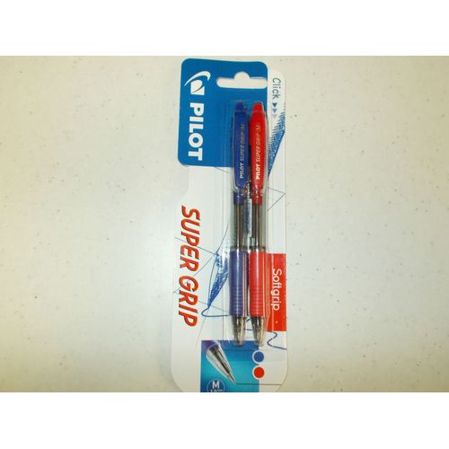 Stylo-Bille Pilot Super Grip 1.0 Mm - Bleu Et Rouge - Lot De 2