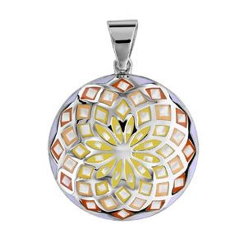 Pendentif Acier Rond Stella Mia Dégradé Jaune Orange Et Nacre Blanche