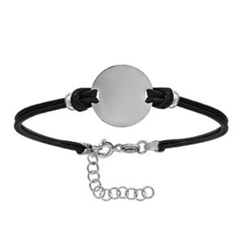 Bracelet Argent Rhodié Cordon Double Noir Interchangeable Rondelle Vierge 14+3cm
