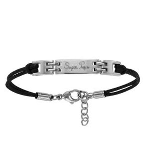 Bracelet Identité Acier Double Cordons Noir 18+2cm Gravé "Super Papa