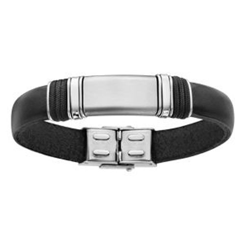Bracelet Acier Et Cuir Noir Bovin 20cm