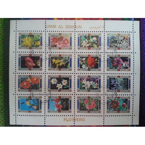 Planche De 16 Timbres Préoblitérés Ajman State Flowers 