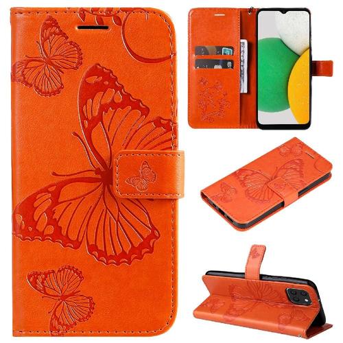 Étui Pour Coque De Téléphone Samsung Galaxy A03 Couverture Magnétique Cuir Pu Avec Support De Fente Pour Carte Couverture Antichoc Flip Kickband - Orange