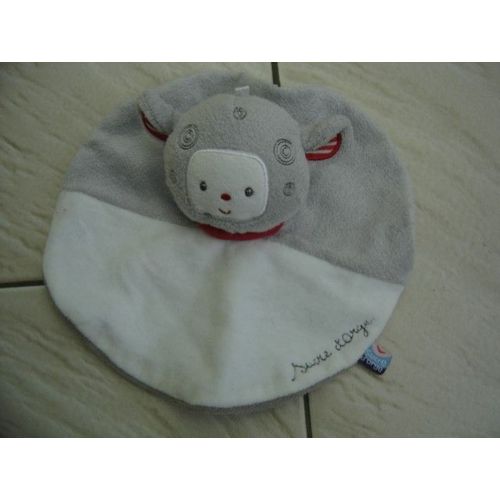 Doudou Plat Mouton/Ours Gris/Blanc/Rouge Sucre D'orge