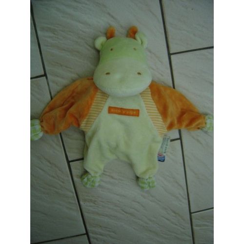 Doudou Hippopotame Vert Et Orange Sucre D'orge