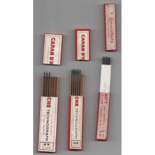 Lot De 3 Boîtes Vintage Caran D'ache, Technographe Carton Et Bois, De Mines Graphite : 4 H, 7 H, 8 H