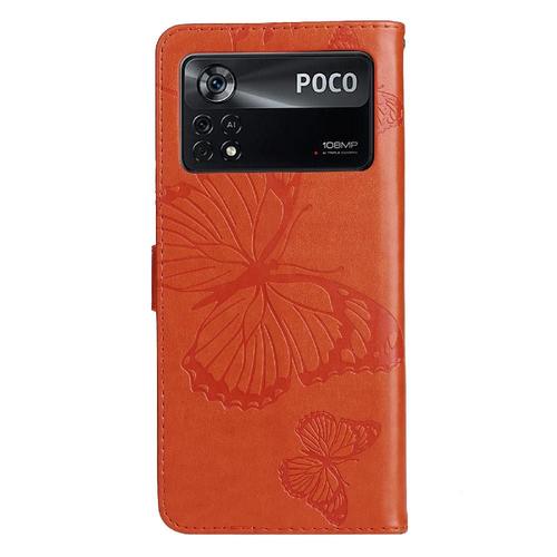 Étui Pour De Téléphone Xiaomi Poco X4 Pro 5g Couverture Magnétique Cuir Pu Couverture Antichoc Flip Kickband Avec Support De Fente Pour Carte - Orange