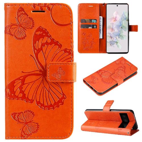 Étui Pour Coque De Téléphone Google Pixel 7 Flip Kickband Couverture Magnétique Avec Support De Fente Pour Carte Couverture Antichoc Cuir Pu - Orange