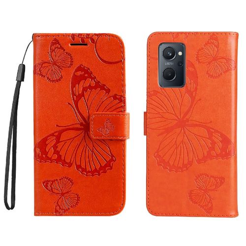 Étui Pour De Téléphone Oppo Realme 9i Avec Support De Fente Pour Carte Cuir Pu Flip Kickband Couverture Magnétique Couverture Antichoc - Orange