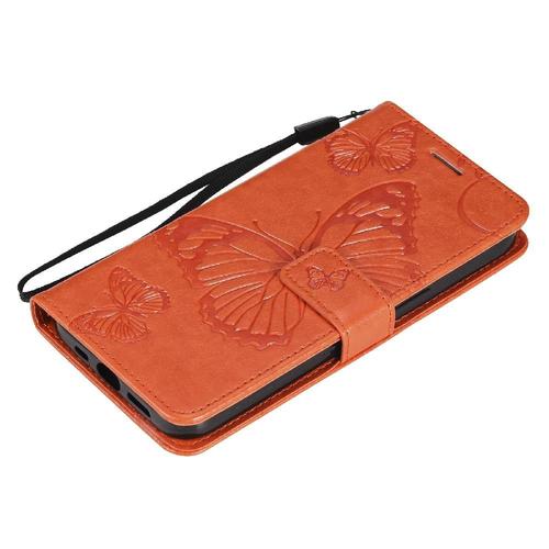 Étui Pour Étui De Téléphone Iphone 14 Couverture Magnétique Couverture Antichoc Cuir Pu Avec Support De Fente Pour Carte Flip Kickband - Orange