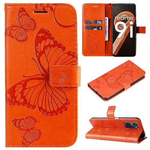 Étui Pour De Téléphone Oppo Realme 9i Avec Support De Fente Pour Carte Couverture Magnétique Couverture Antichoc Cuir Pu Flip Kickband - Orange