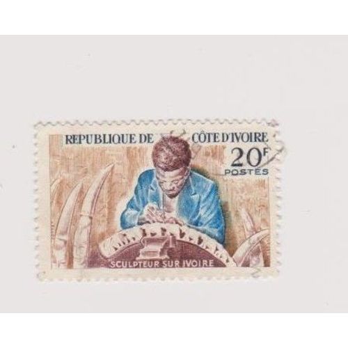 Timbre Cote D'ivoire Metiers Sculpteur Sur Ivoire 20f 