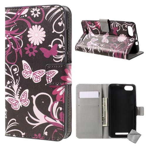 Housse Etui Coque Portefeuille Pu Cuir Pour Wiko Lenny 3 + Verre Trempe - Fleurs N