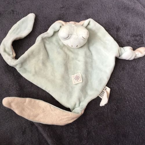 Doudou Grenouille Plat Bleu Beige 