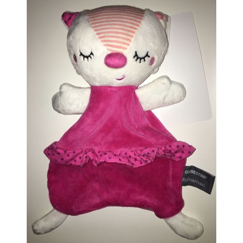 Doudou Chat Rose Fuchsia Blanc Premaman Orchestra Peluche Naissance Bébé Soft Toys Plush Cat Comforter 