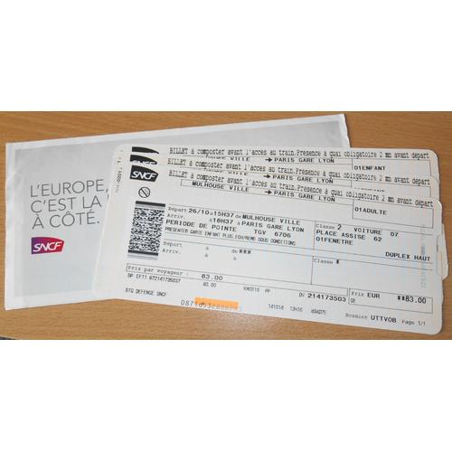 3 Billets De Train Sncf Avec Leur Pochette Mulhouse Ville Paris Gare De Lyon Tgv Duplex