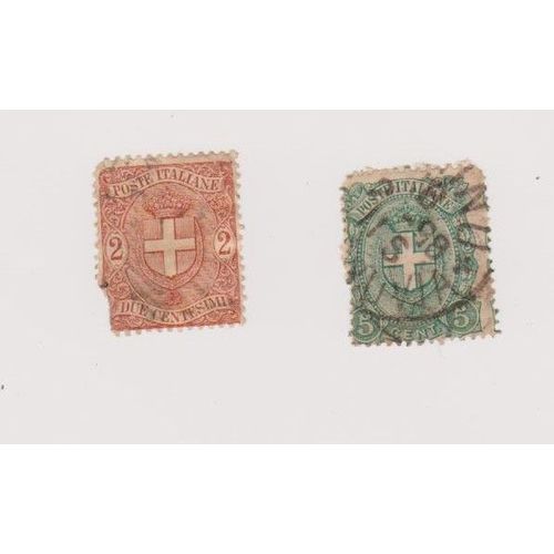 Timbre Italie Lot Deux Timbres Savoy Vers 1897 Oblitérés Usés