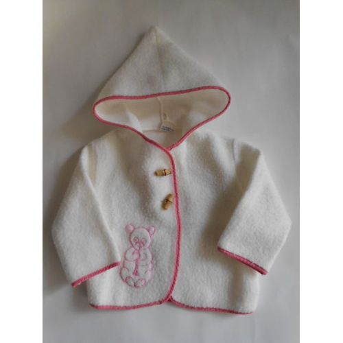 Veste Polaire Avec Capuche Blanche Et Rose - 1 À 3 Mois