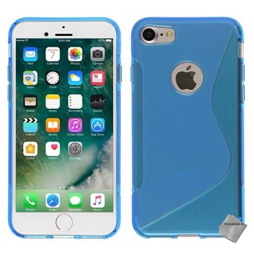 Housse Etui Coque Pochette Silicone Gel Fine Pour Apple Iphone 7 + Verre Trempe - Bleu