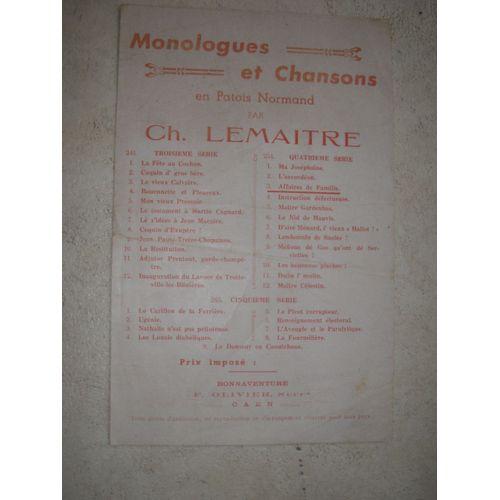 Affaires De Famille : Monologues Et Chansons En Patois Normand