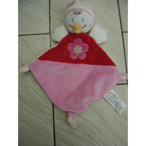 Doudou Plat Oiseau/Poussin/Canard Rouge Et Rose Nicotoy