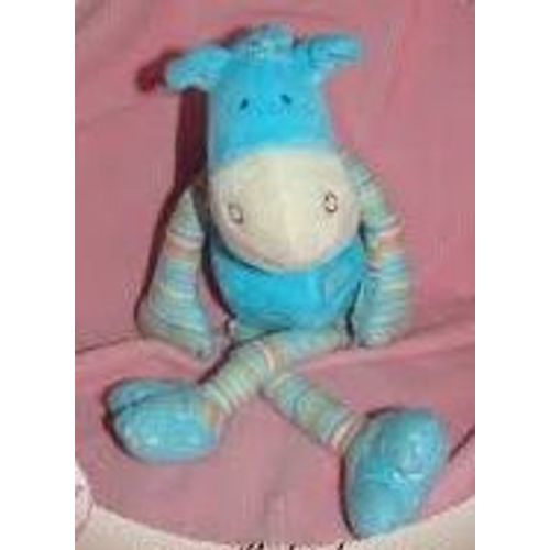 Doudou Maxita Cheval Bleu Noeud Papillon Bras Tissu Raye