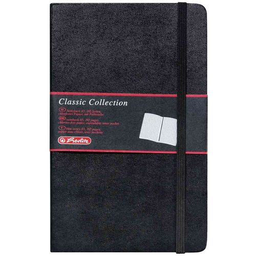 Herlitz 10789451 Bloc-Notes A6 Classic Collection 192 Pages Blanches Papier 80g/M Noir/Aspect Cuir Import Allemagne