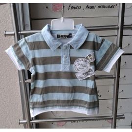 Polo "" Tricky Tracks "" Coton T12 Mois Bleu Clair Et Gris