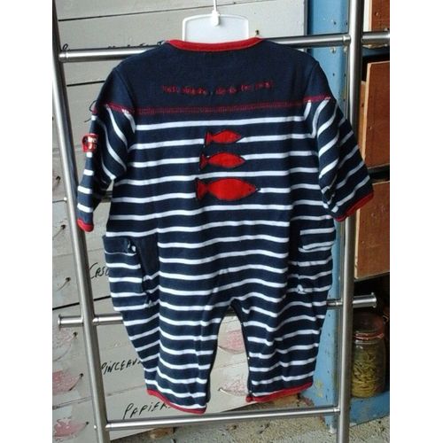 Combinaison "" Week End A La Mer "" Coton T6 Mois Bleu Marine