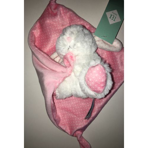 Doudou Lapin Blanc Rose Tex Baby Mouchoir Pois Blancs Peluche Bebe Naissance Plush Bunny