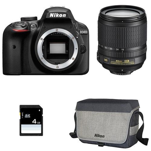 NIKON D3400 + 18-105 VR + Sac + SD 4Go