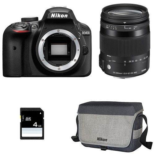 NIKON D3400 + SIGMA 18-200 OS HSM CONTEMPORARY GARANTI 3 ans + Sac + SD 4Go