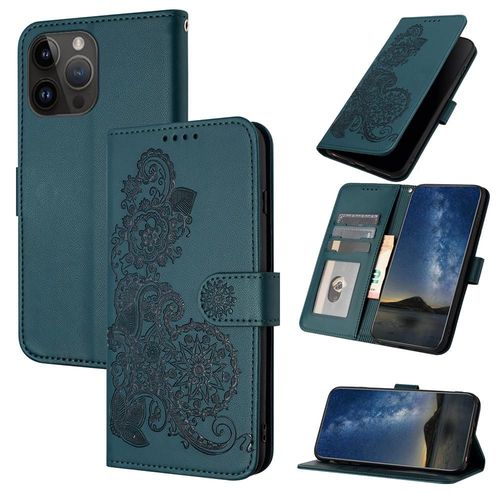 Étui Pour Portefeuille Pour Iphone 15 Pro Max Livre Flip Folio Fermeture Magnétique En Cuir Pu Avec Support De Fente Pour Carte Bicelle De Protection - Vert