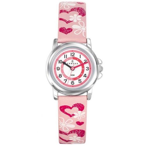 Montre Certus Enfant Acier Cuir Rose Coeurs 647454