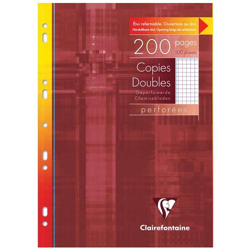 Clairefontaine Etui De 200 Pages Copies Doubles Perforées 21x29,7 Q.5x5 + Marge Blanc