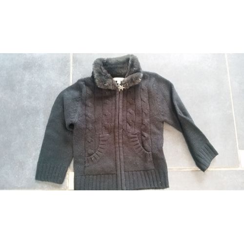 Gilet In Extenso Acrylique 3 Ans Noir Manches Longues Col Fausse Fourrure