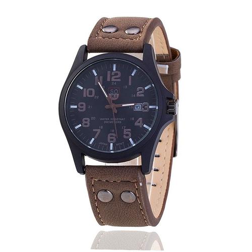 Montre Homme Militaire Extra Plate Avec Dateur-Bracelet Cuir-Top Tendance