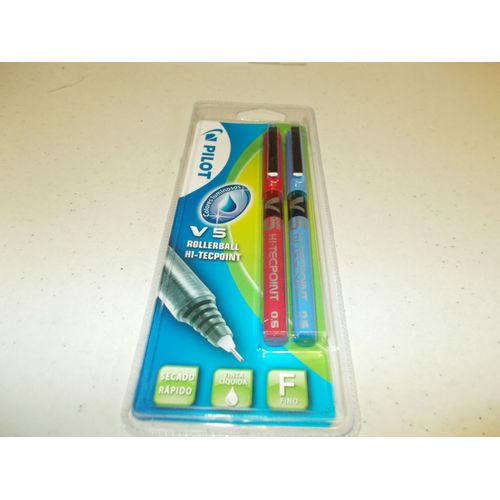 Pilot - Feutres V5 Rollerball Hi-Tecpoint - 0,5 Mm - Pack De 2 - Bleu Et Rouge