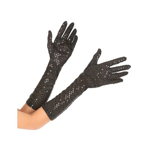 Gants Noirs Mi-Longs Avec Sequins Adulte Taille Unique