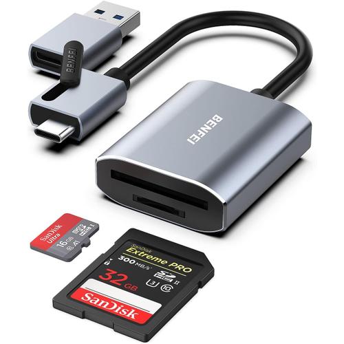 Lecteur de Carte mémoire, USB C/USB 3.0 Lecteur de Carte SD/Micro SD Mémoire, Compatible pour MacBook Pro 2019, MacBook Air/iPad Pro 2019/2018, Galaxy S10 / S9, Surface Book 2 et Plus