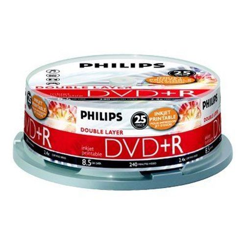 Philips DR8I8B25F - 25 x DVD+R DL - 8.5 Go (240 minutes) 8x - surface imprimable par jet d'encre - spindle