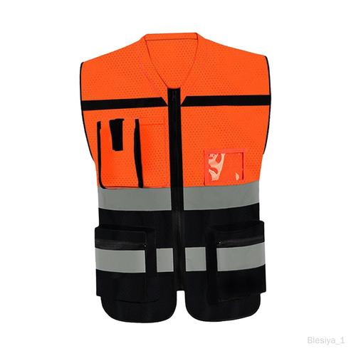 Gilet de sécurité réfléchissant pour adultes, avec poches zippées, pour Orange Noir XL