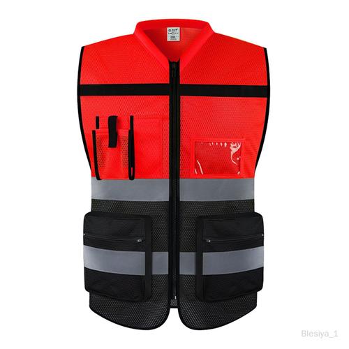 Gilet de sécurité réfléchissant pour adultes, avec poches zippées, pour 3XL Rouge Noir 3XL