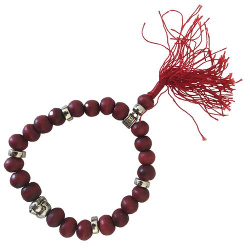 Bracelet Bouddhiste En Perles De Bois - Modèle Rouge