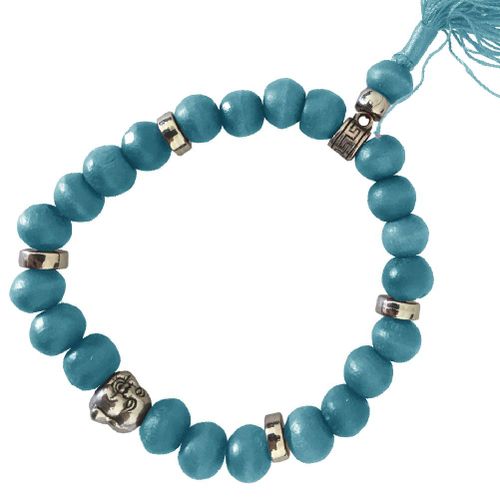 Bracelet Bouddhiste En Perles De Bois - Modèle Bleu