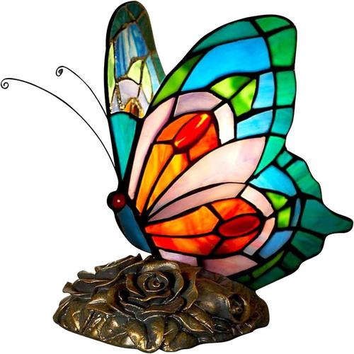 Lampe De Table De Chevet Led Tiffany Blue Fairy Butterfly Table De Chevet Lampes De Table Abat-Jour En Verre Teinté On Off Switch Lampe De Bureau À Domicile
