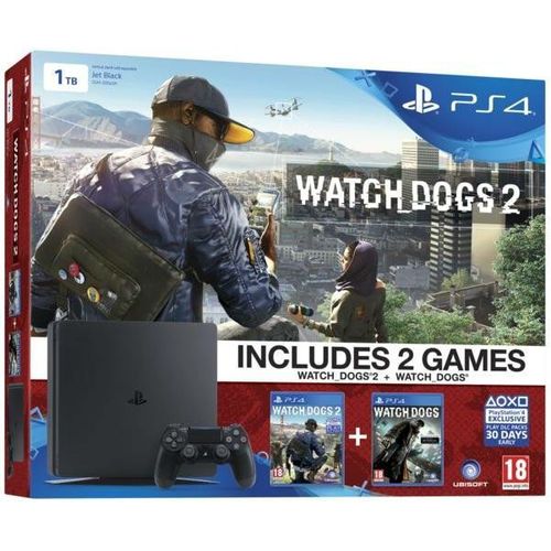 Sony Playstation 4 Slim (1 To) + Watch Dogs + Watch Dogs 2