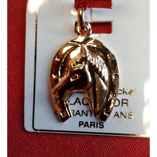 Pendentif Plaqué Or Tête De Cheval Dans Fer À Cheval