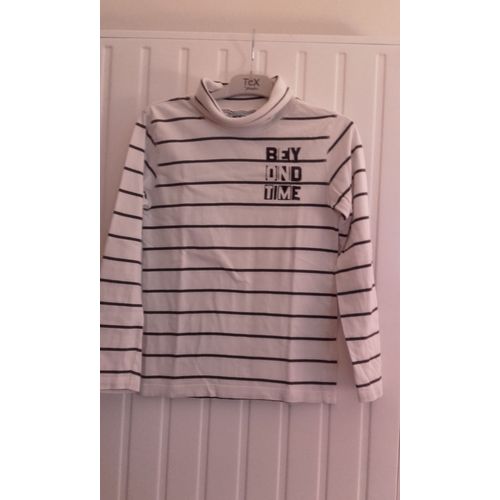Sous-Pull Kiabi Coton 9 Ans Blanc Rayures Bleu Marine